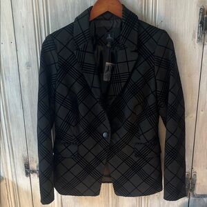 Jules & Leopold Studio Black Velvet Grid Plaid Blazer Jacket Small preppy